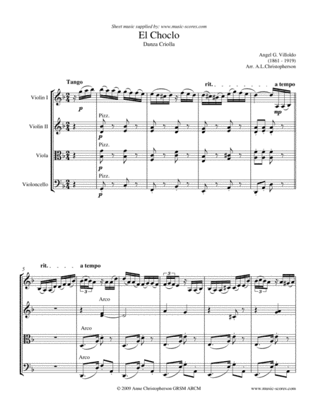 El Choclo - String Quartet (arr. Anne Christopherson GRSM ARCM)