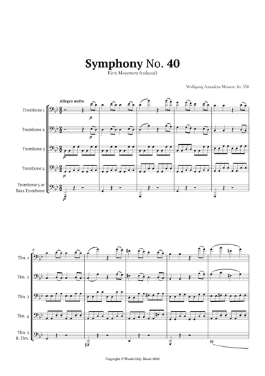 Symphony No. 40 by Mozart for Trombone Quintet (arr. Ander)