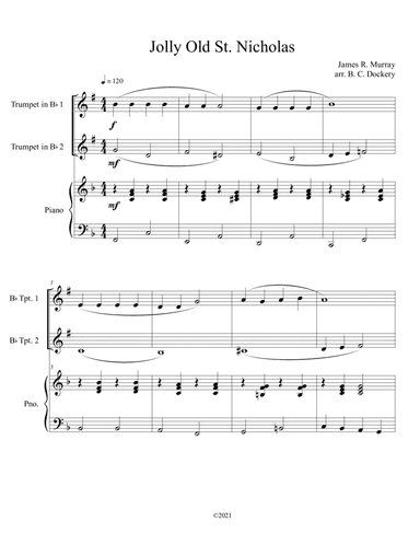 Jolly Old St. Nicholas (Trumpet Duet with Piano Accompaniment) (arr. B. C. Dockery)
