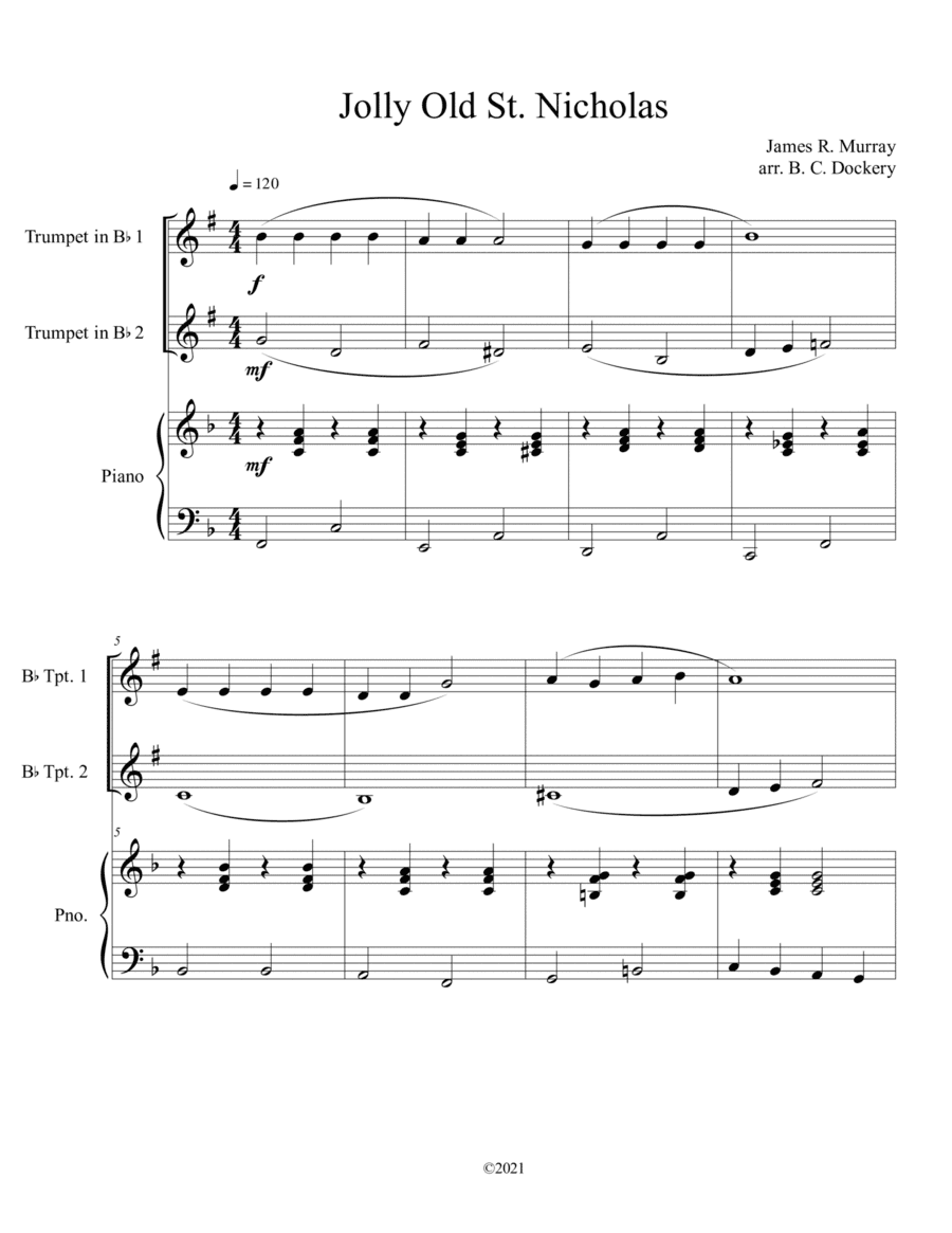 Jolly Old St. Nicholas (Trumpet Duet with Piano Accompaniment) (arr. B. C. Dockery)