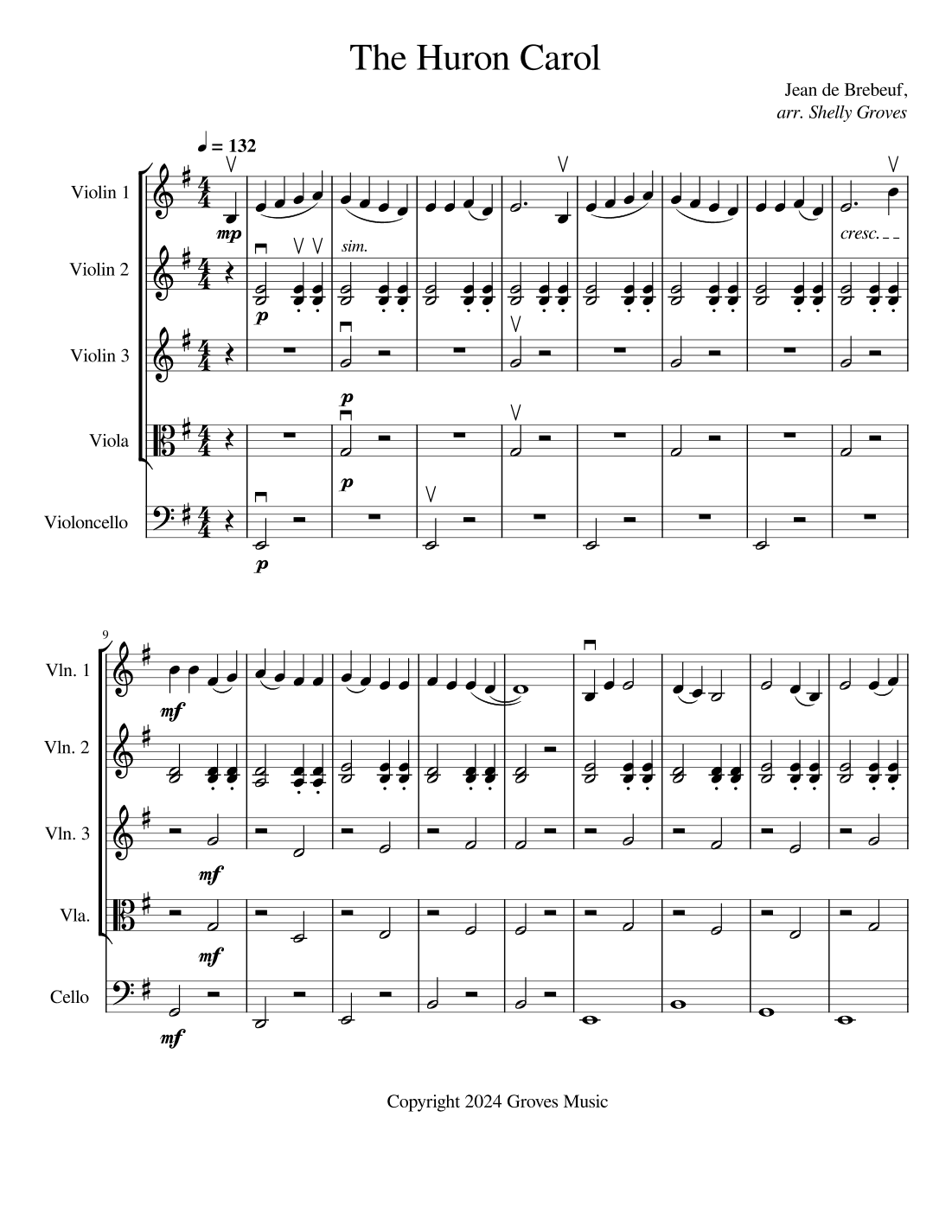 The Huron Carol (string quartet) (arr. Shelly Groves)