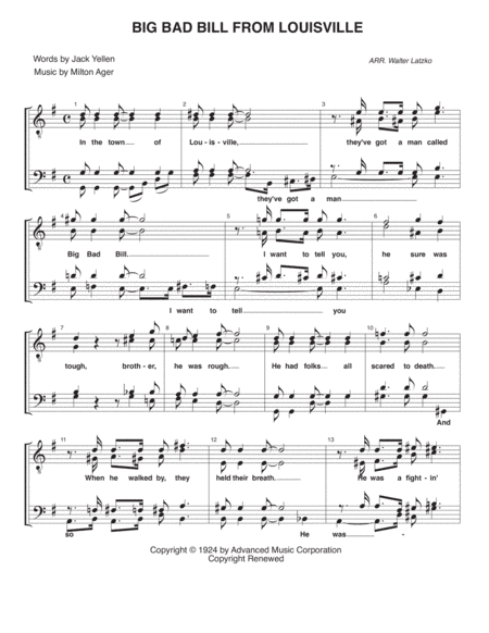 BIG BAD BILL FROM LOUISVILLE (arr. Walter Latzko)