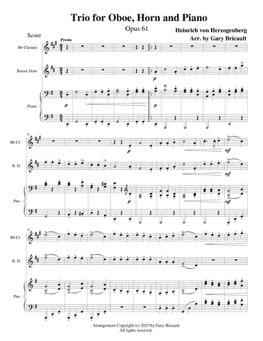 Trio for Oboe, Horn and Piano - Opus 61 - Presto (arr. Gary Bricault)