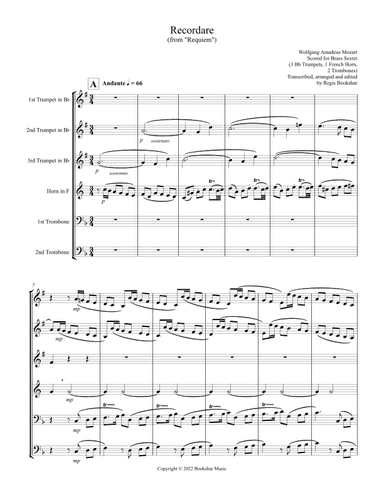 Recordare (from "Requiem") (F) (Brass Sextet - 3 Trp, 1 Hrn, 2 Trb) (arr. Regis Bookshar)