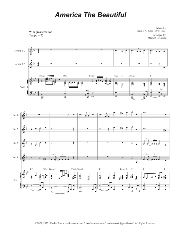 America The Beautiful (French Horn Quartet and Piano) (arr. Stephen DeCesare)