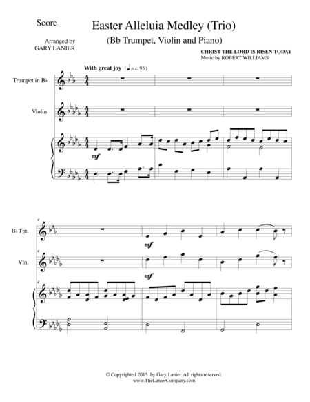 EASTER ALLELUIA MEDLEY (Trio – Bb Trumpet, Violin/Piano) Score and Parts (arr. Gary Lanier)