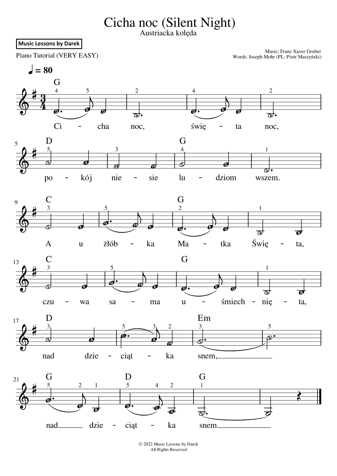 Cicha noc / Silent Night (Polish Christmas Carol) [VERY EASY PIANO] (arr. Darek)