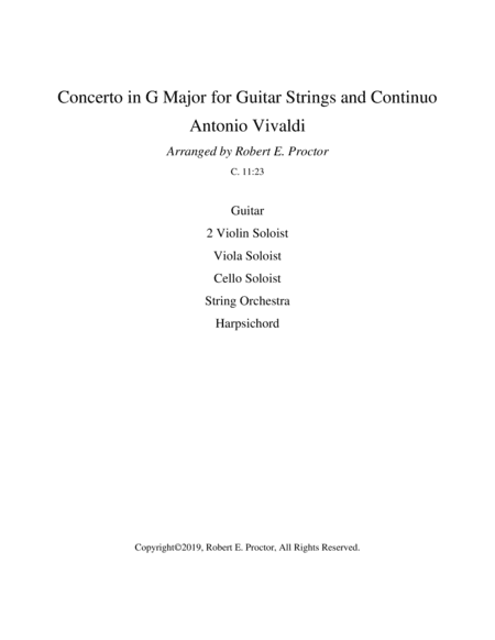 Vivaldi Concerto in G Major for Guitar, String Soloist, Strings and Harpsichord (arr. Robert E. Proctor)