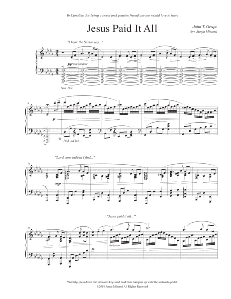 Jesus Paid It All--Advanced Piano Solo (arr. Junya Minami)