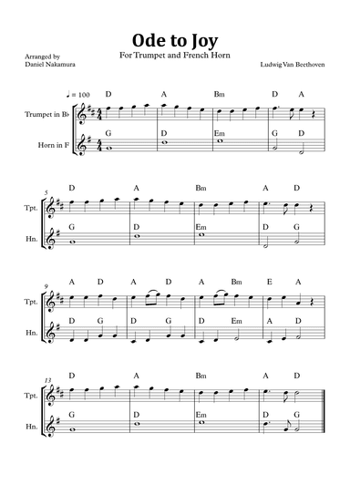 Ode to Joy (Easy Trumpet and French Horn) (arr. Daniel Nakamura)