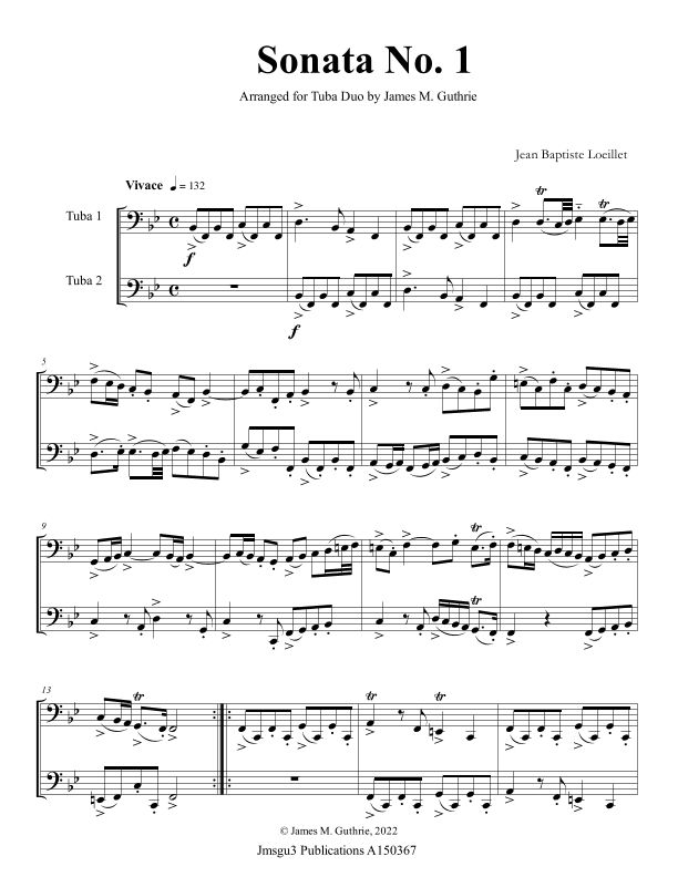 Loeillet: Six Sonatas Op. 5 No. 2 Complete for Tuba Duo (arr. James M. Guthrie)