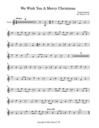 We Wish You A Merry Christmas for violin and piano (easy) (arr. Daniel C. M.)