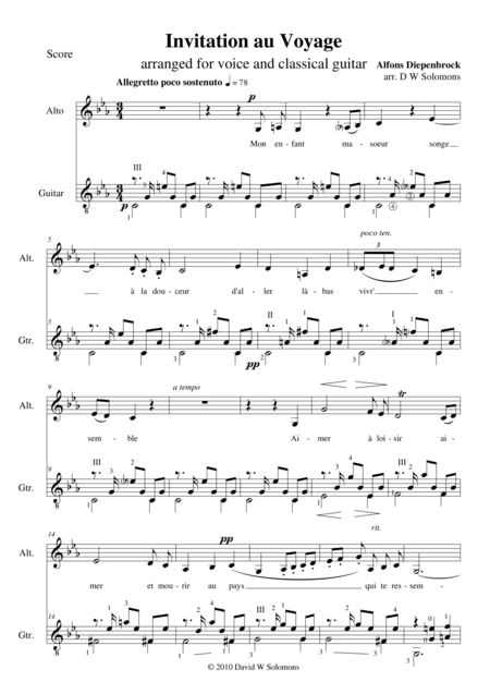 Invitation to the journey (Diepenbrock) for voice and guitar (arr. Davod Warin Solomons)