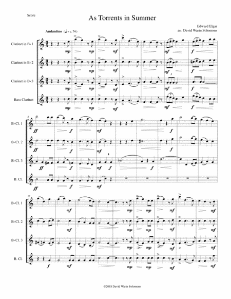 As torrents in summer for clarinet quartet (arr. David Warin Solomons)