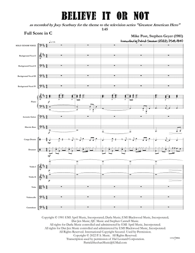 Believe It Or Not (theme From "the Greatest American Hero") (arr. Patrick Sheehan)