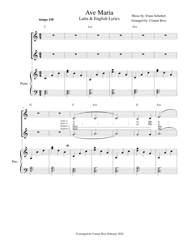 Ave Maria - Latin and English lyrics included for duet and piano (arr. Connie Boss)