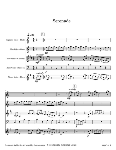 Serenade by Haydn for Woodwind Quartet in Schools (arr. Joseph Judge)