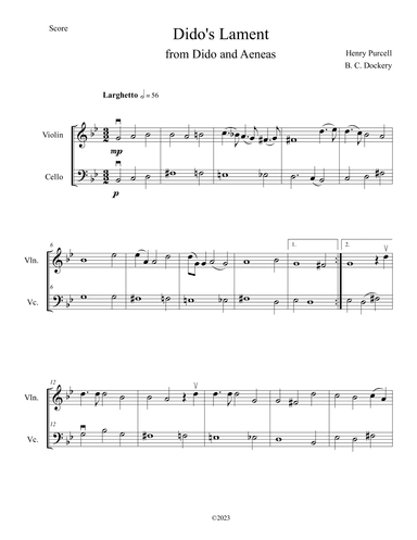 Dido's Lament (Violin and Cello Duet) (arr. B. C. Dockery)