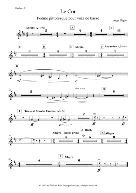 Ange Flégier: Le Cor for bass voice and orchestra, Oboe 2 part (arr. Musik Fabrik Music Publishing)