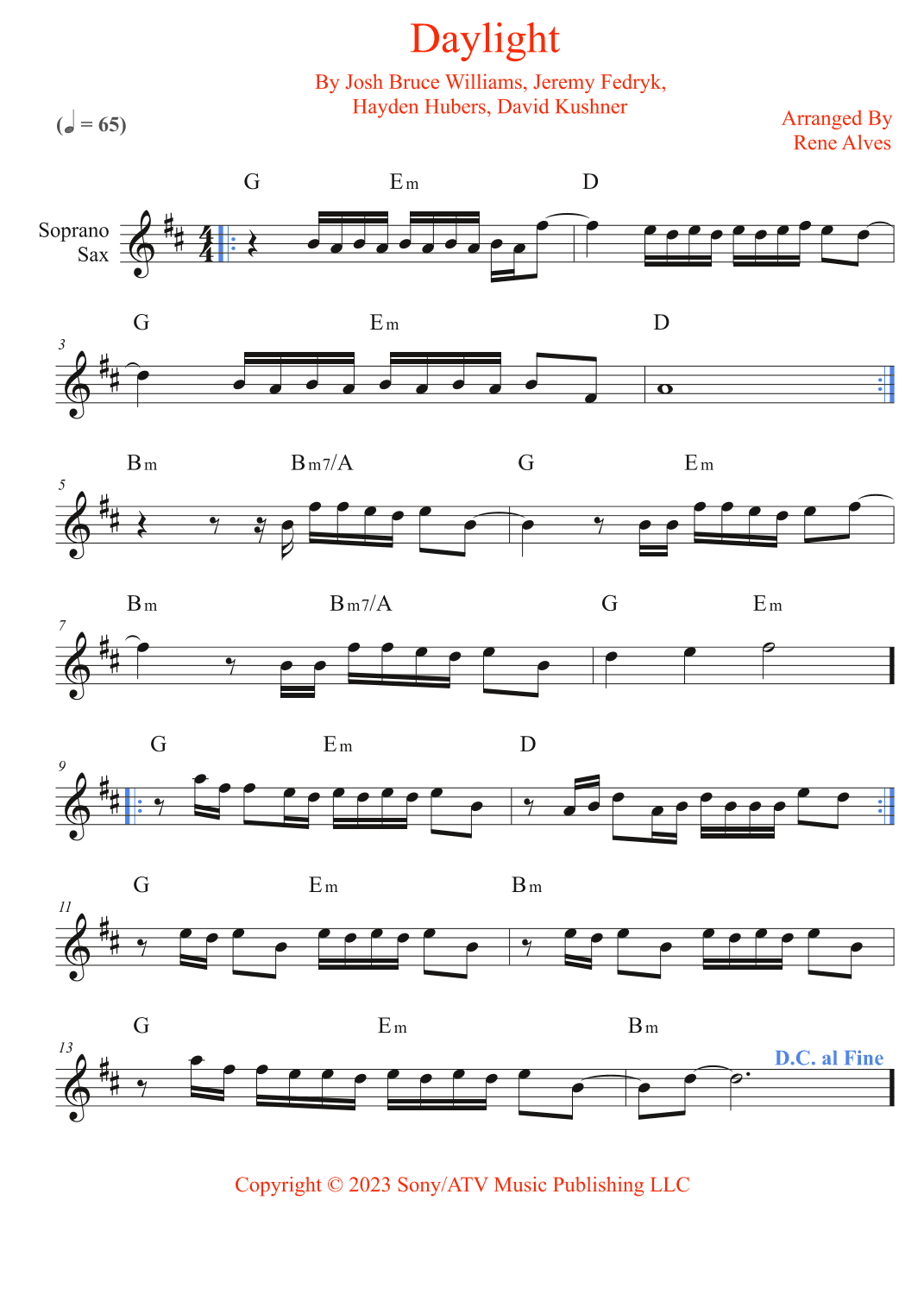 Daylight (arr. Rene Alves)