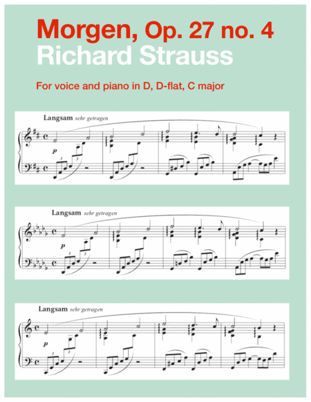 Morgen, Op. 27 no. 4 (in 3 low keys: D, D-flat, C major) (arr. Art Song Transpositions)