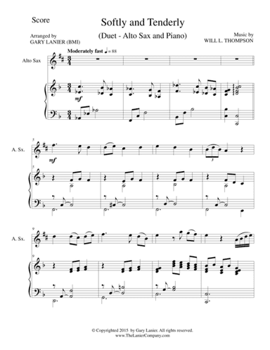 SOFTLY AND TENDERLY (Duet – Alto Sax and Piano/Score and Parts) (arr. Gary Lanier)