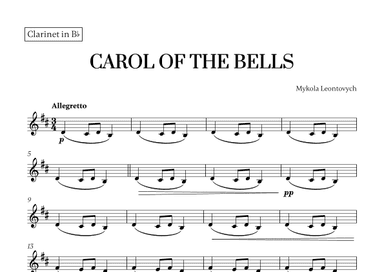Carol of the Bells (Very Easy/Beginner) - A minor (for Clarinet) (arr. Cadenza Editions)