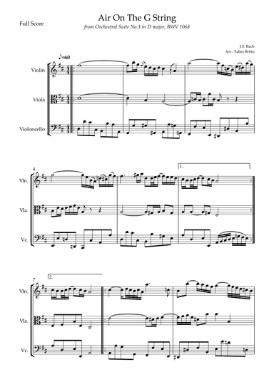 Air On The G String (J.S. Bach) for String Trio (arr. Fabio Britto)