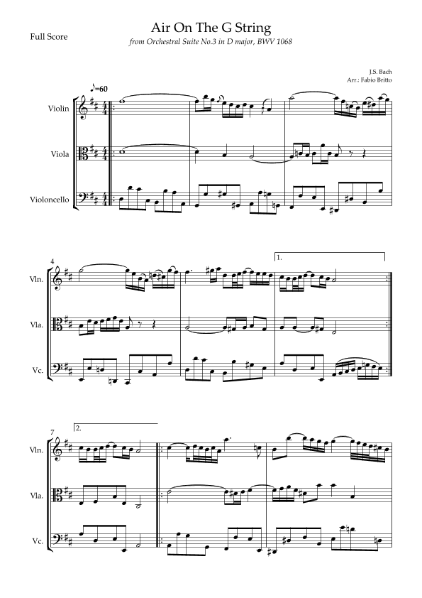 Air On The G String (J.S. Bach) for String Trio (arr. Fabio Britto)