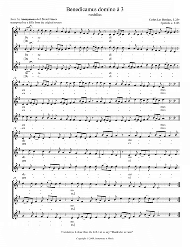 Benedicamus domino a3 from the Anonymous 4 album "Secret Voices"  - Score Only (arr. Transcribed and edited by Susan Hellauer)