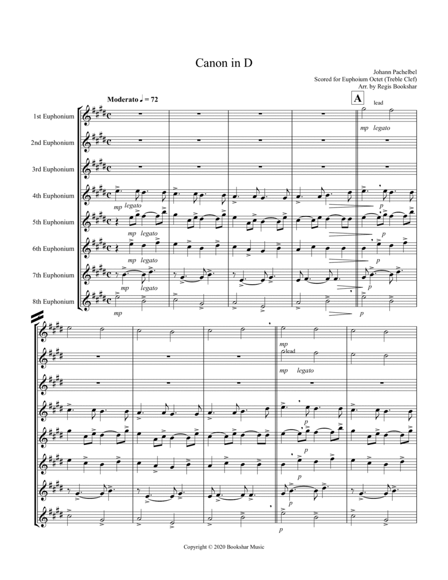 Canon in D (Pachelbel) (D) (Euphonium Octet - Treble Clef) (arr. Regis Bookshar)