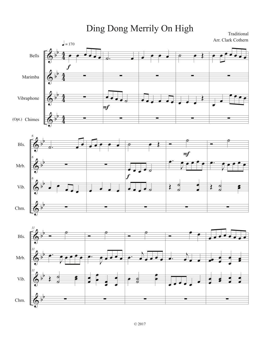 Ding Dong Merrily On High (Bells, Marimba, Vibraphone) (arr. Clark Cothern)