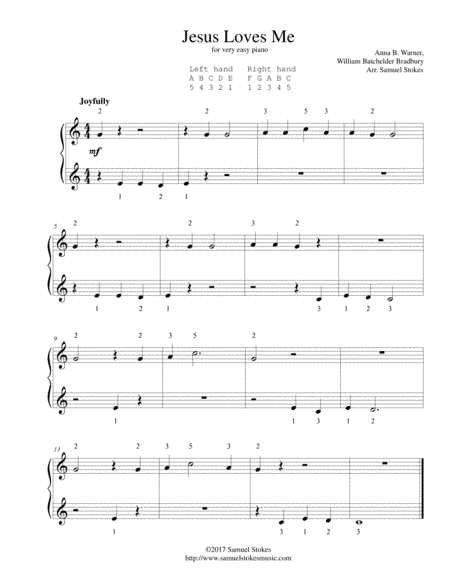 Jesus Loves Me - for very easy piano (arr. Samuel Stokes)