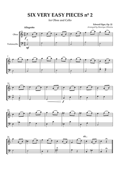 Six Very Easy Pieces nº 2 (Allegretto) - Oboe and Cello (arr. Henrique Oliveira)