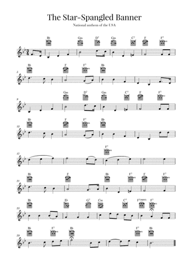 The Star Spangled Banner (National Anthem of the USA) - Guitar - B-flat Major (arr. Cadenza Editions)