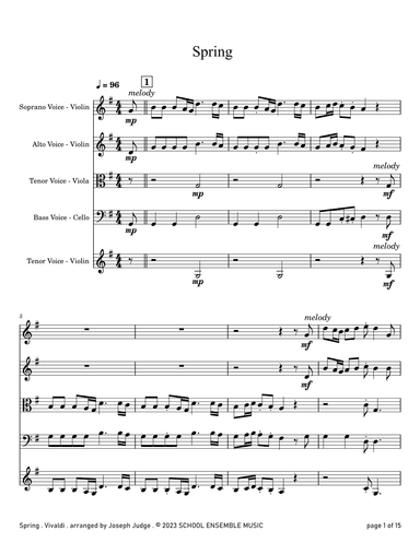 Spring by Vivaldi for String Quartet in Schools (arr. Joseph Judge)