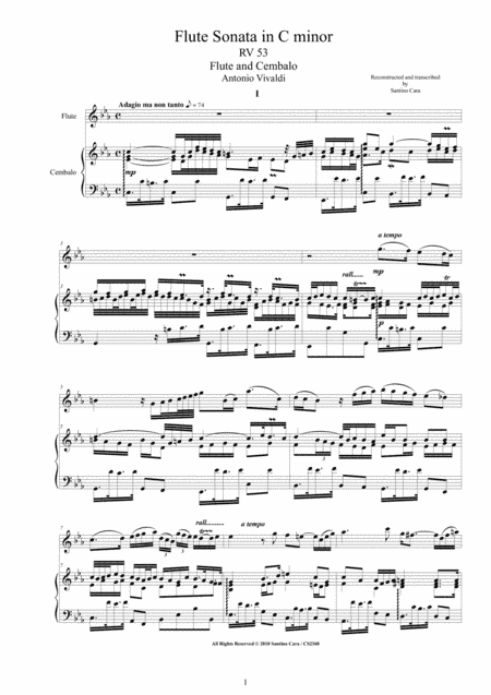 Vivaldi - Flute Sonata in C minor RV 53 for Flute and Cembalo or Piano (arr. Santino Cara)
