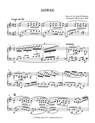 Ahwak - أهواك (piano solo) (arr. Wajdi Abou Diab)