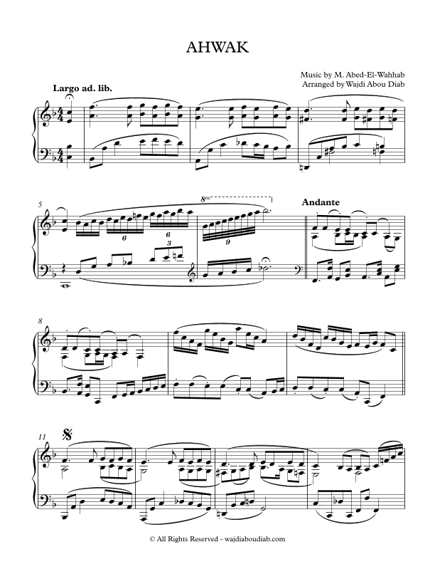 Ahwak - أهواك (piano solo) (arr. Wajdi Abou Diab)
