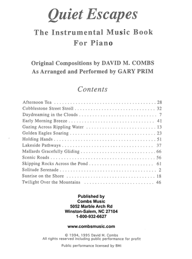Quiet Escapes - The Instrumental Music Book for Piano