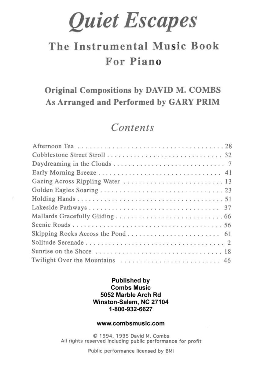 Quiet Escapes - The Instrumental Music Book for Piano