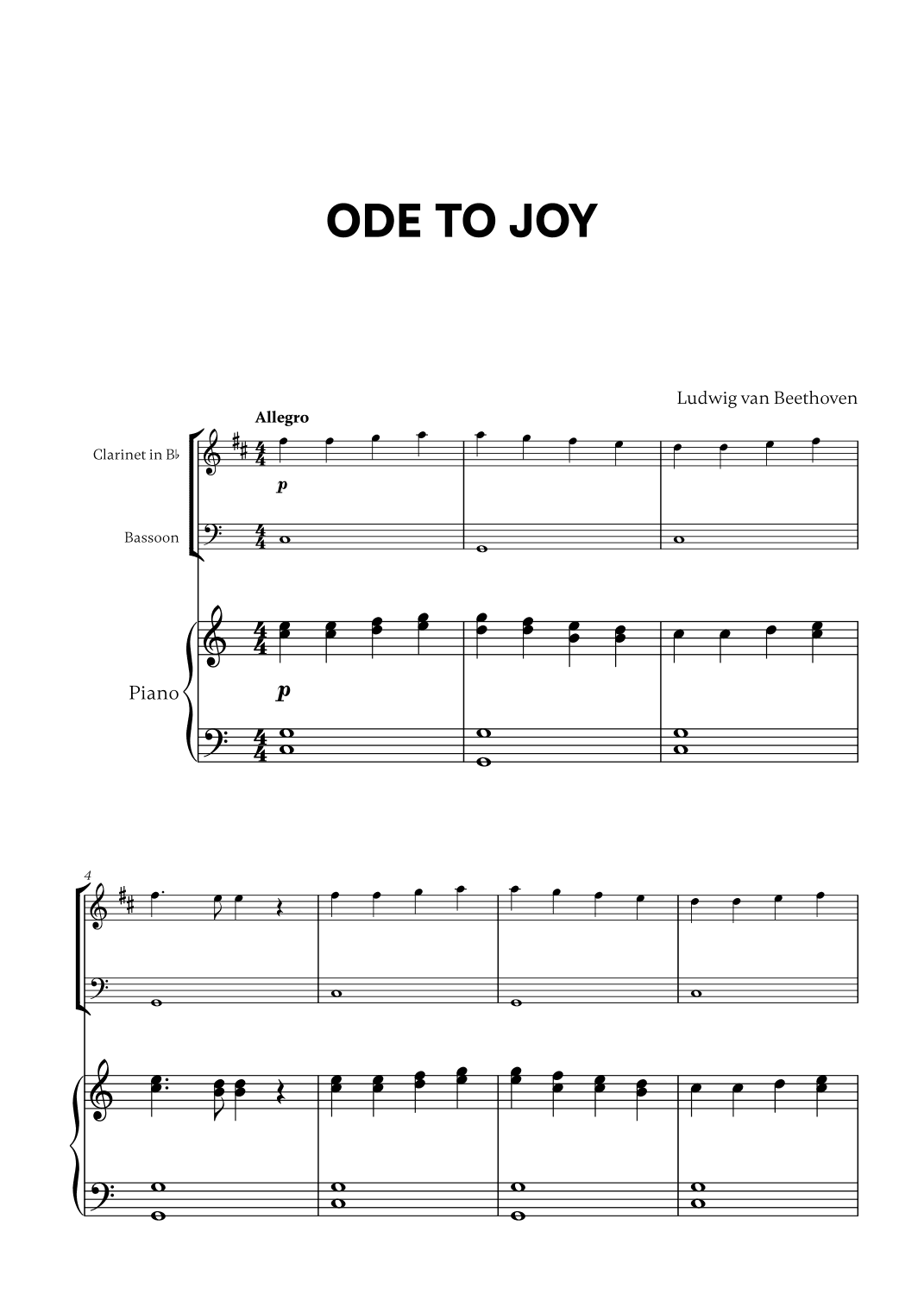 Beethoven - Ode to Joy for Clarinet, Bassoon and Piano (arr. Cadenza Editions)