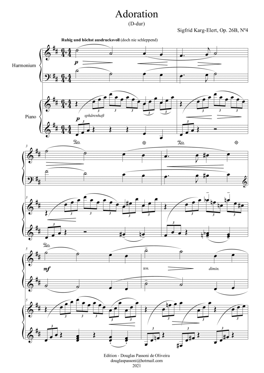 Adoration (Op. 26B, Nº 4) (piano and harmonium) (score) (arr. Passoni Music)