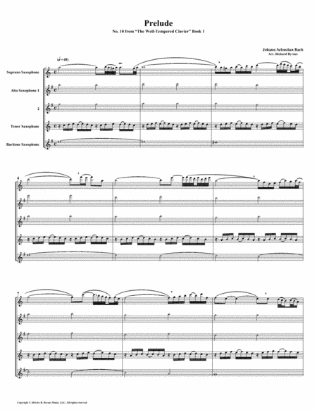 Prelude 10 from Well-Tempered Clavier, Book 1 (Saxophone Quintet) (arr. Richard Byrnes)