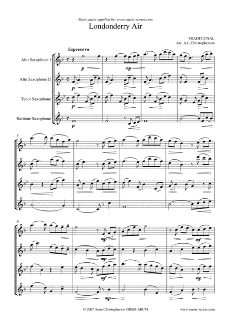 Londonderry Air - Sax Quartet - higher (arr. Anne L Christopherson GRSM ARCM)