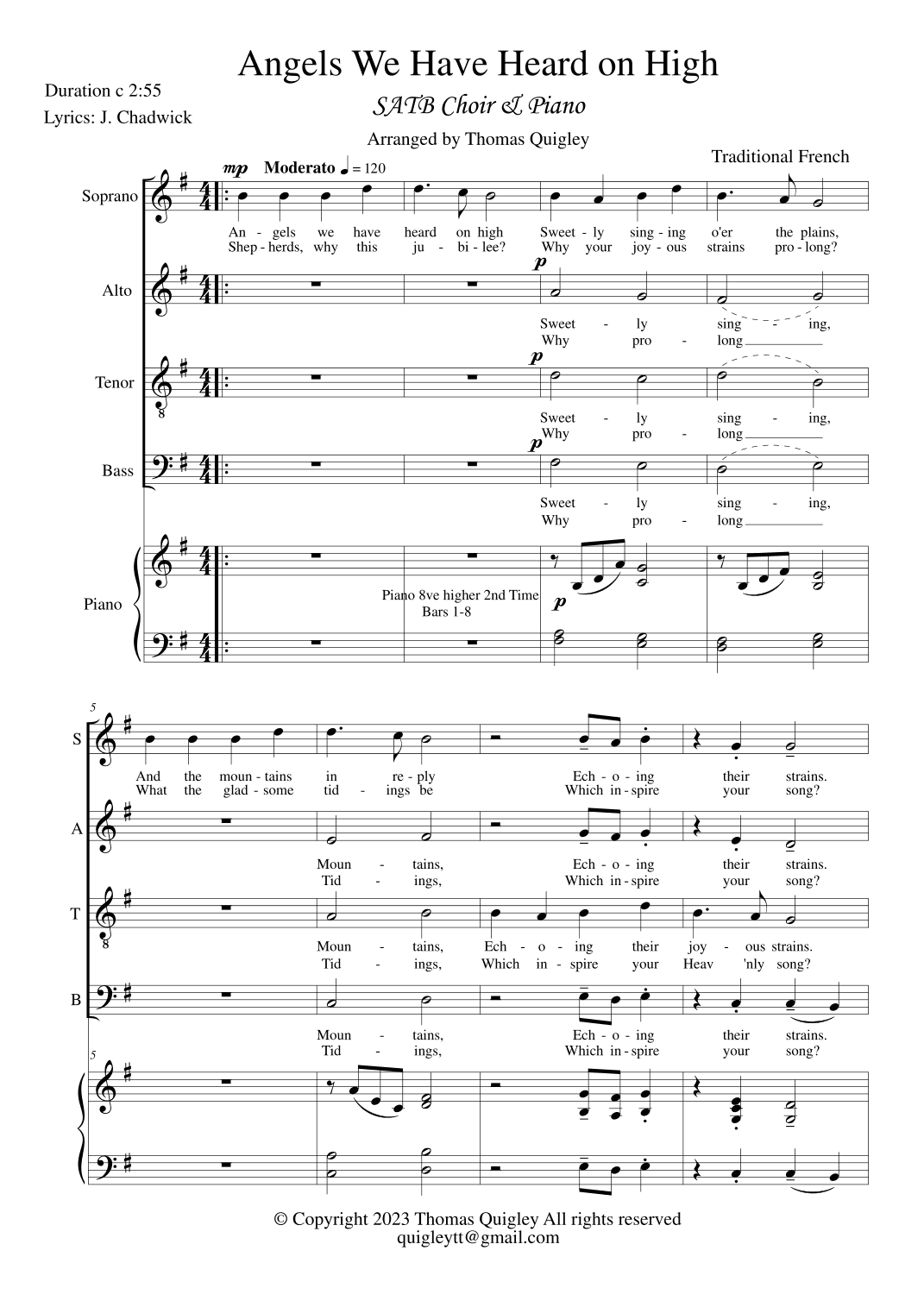 Angels We Have Heard On High (SATB & Piano) (arr. Thomas Quigley)