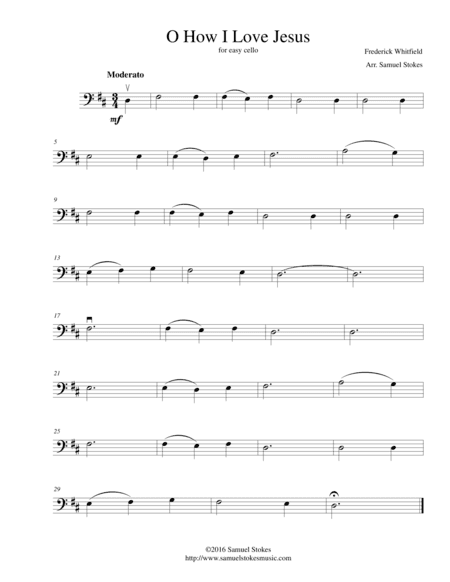 O How I Love Jesus - for easy cello (arr. Samuel Stokes)