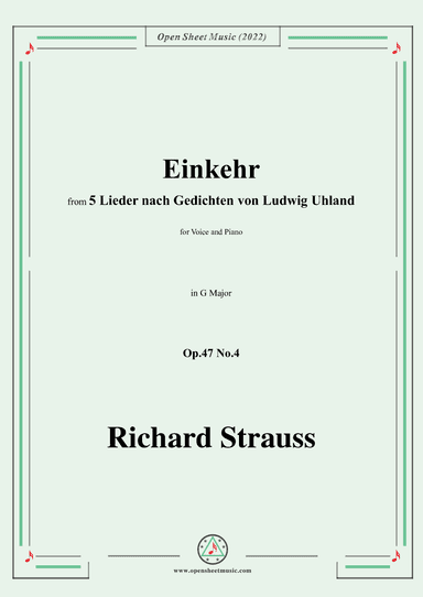 Richard Strauss-Einkehr,in G Major,Op.47 No.4 (arr. OSM Press)