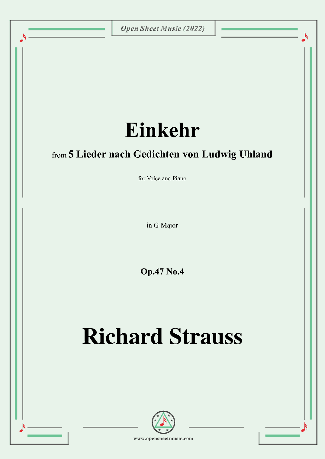 Richard Strauss-Einkehr,in G Major,Op.47 No.4 (arr. OSM Press)
