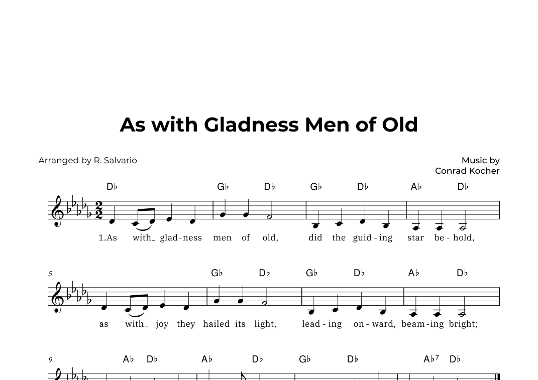 As with Gladness Men of Old (Key of D-Flat Major) (arr. R. Salvario)